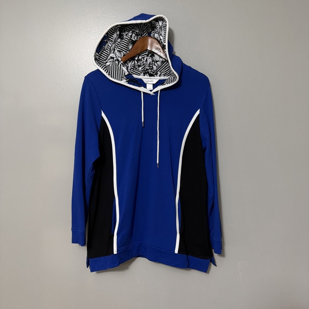 C J Banks Hoodie Size X Blue Black Floral Hood Lining Cottage Granola Retro
